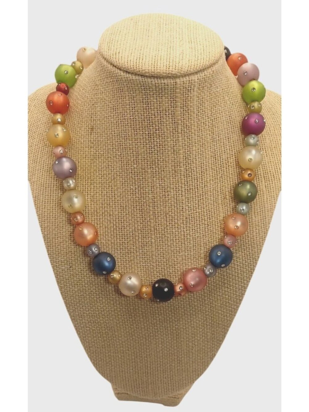 Vintage Italy 925 Sterling Silver Chain Multicolor Bead Necklace Crystal Accents